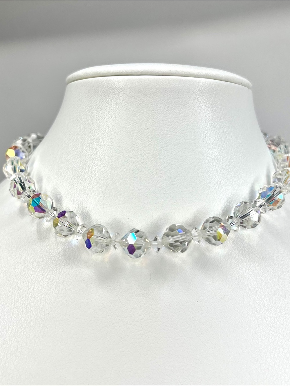Vintage Clear Aurora Borealis Crystal Choker Necklace